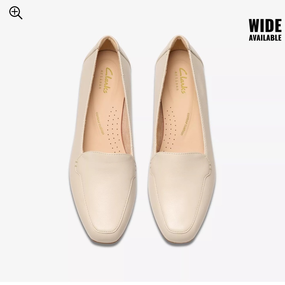 Clarks Krystine Lily Cream Leather 7.5 WIDE loafers